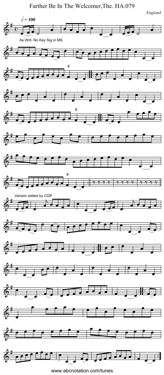Farther Be In The Welcomer,The. HA.079 - staff notation