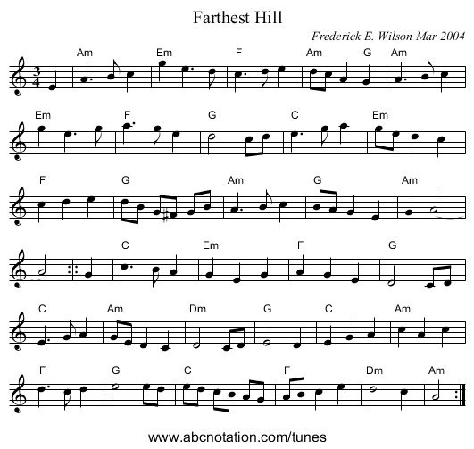 Farthest Hill - staff notation