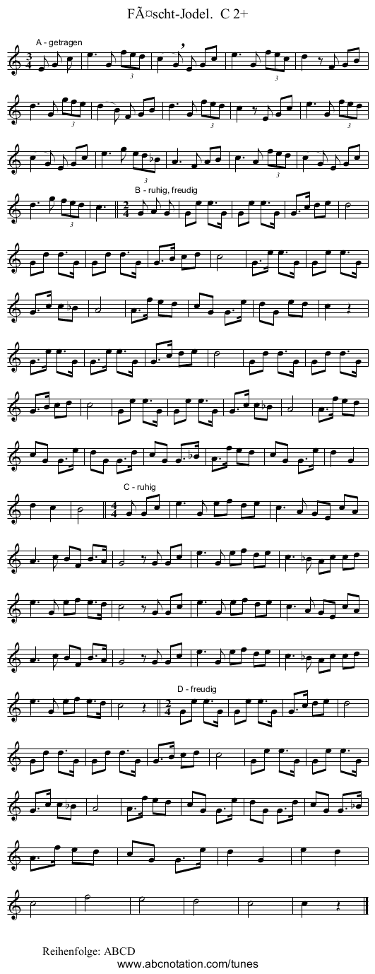 FÃ¤scht-Jodel.  C 2+ - staff notation