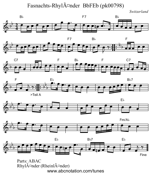 Fasnachts-Rhyländer BbFEb (pk00798) - staff notation