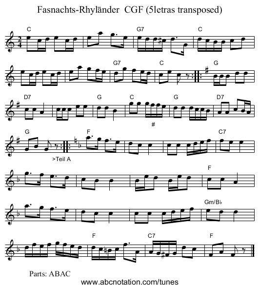 Fasnachts-Rhyl&auml;nder  CGF (5letras transposed) - staff notation