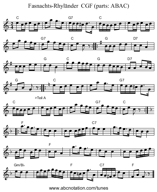 Fasnachts-Rhyl&auml;nder  CGF (parts: ABAC) - staff notation