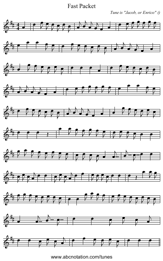 Fast Packet - staff notation