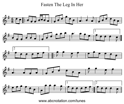 Fasten The Leg In Her - staff notation