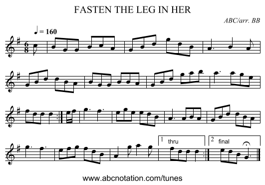 FASTEN THE LEG IN HER - staff notation