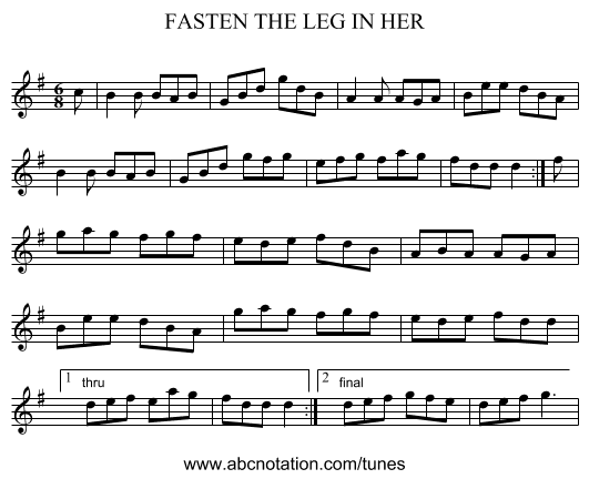 FASTEN THE LEG IN HER - staff notation