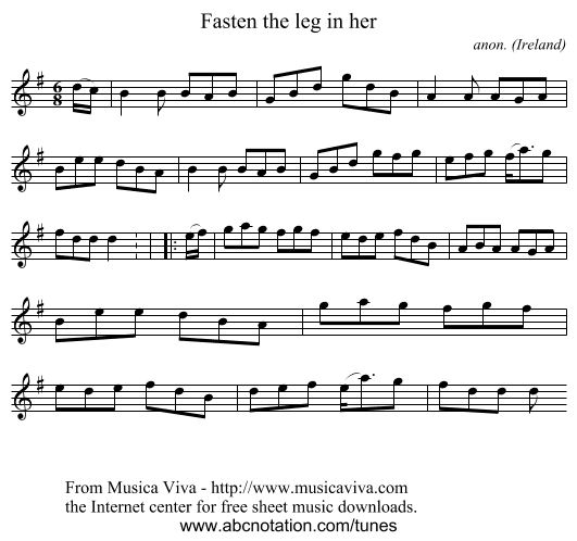 Fasten the leg in her - staff notation