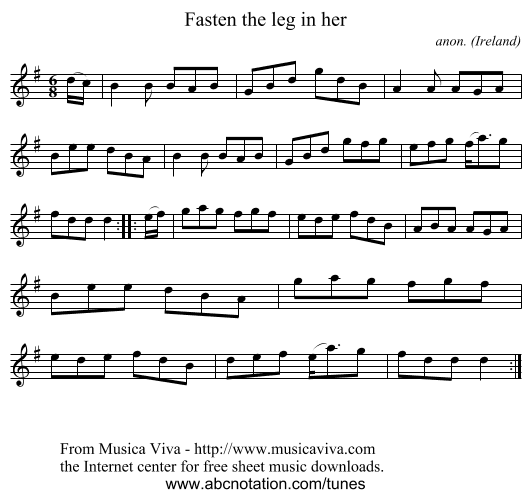 Fasten the leg in her - staff notation