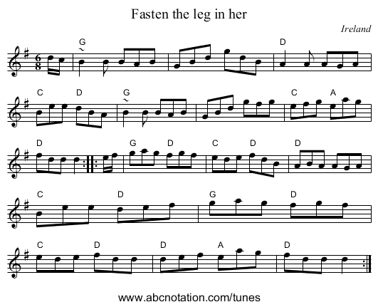 Fasten the leg in her - staff notation
