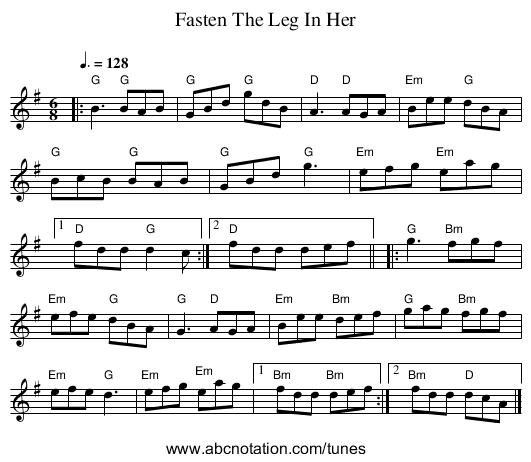 Fasten The Leg In Her - staff notation