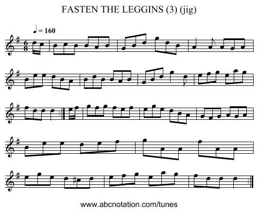 FASTEN THE LEGGINS (3) (jig) - staff notation