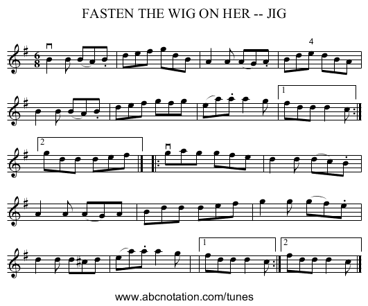 FASTEN THE WIG ON HER -- JIG - staff notation