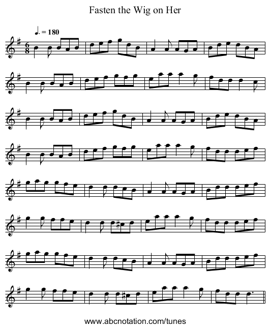 Fasten the Wig on Her - staff notation