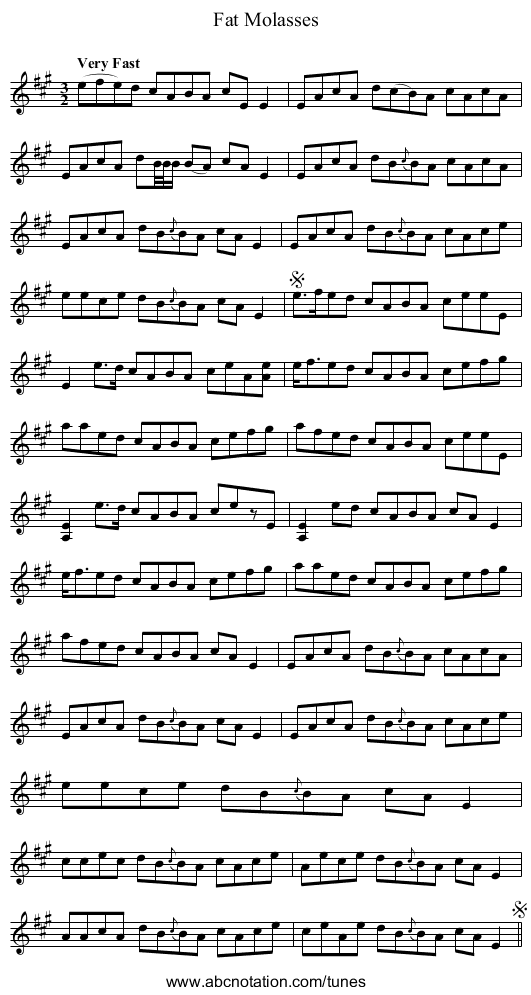 Fat Molasses - staff notation