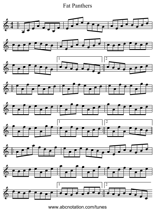 Fat Panthers - staff notation
