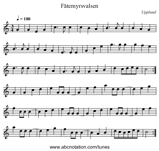 Fätemyrsvalsen - staff notation