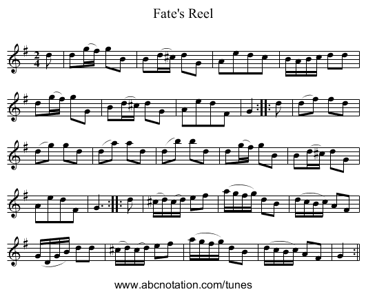Fate's Reel - staff notation