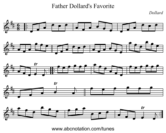 Father Dollard's Favorite - staff notation