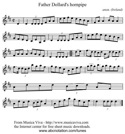 Father Dollard's hornpipe - staff notation
