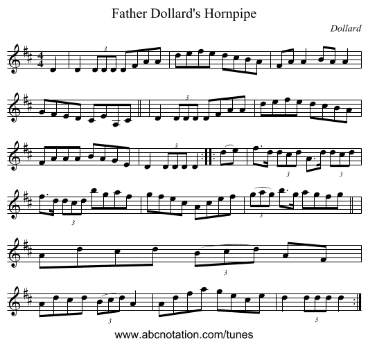 Father Dollard's Hornpipe - staff notation