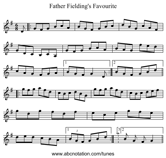 Father Fielding's Favourite - staff notation