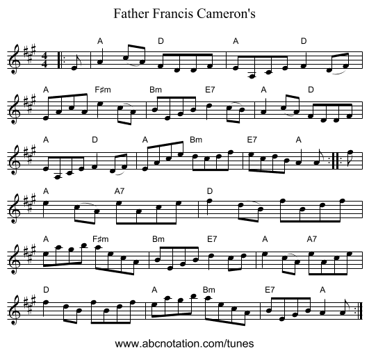Father Francis Cameron's - staff notation