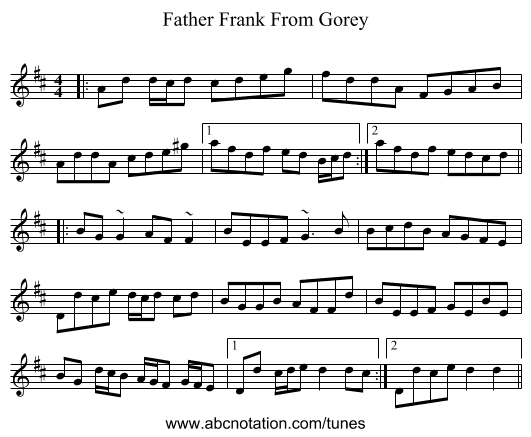 Father Frank From Gorey - staff notation