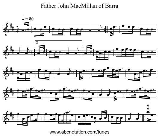 Father John MacMillan of Barra - staff notation