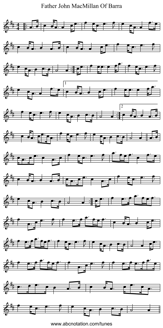 Father John MacMillan Of Barra - staff notation