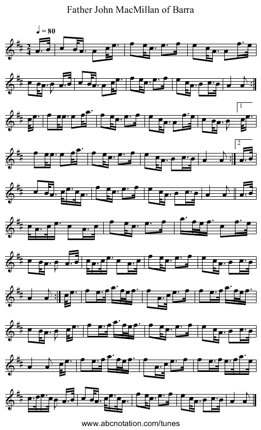 Father John MacMillan of Barra - staff notation