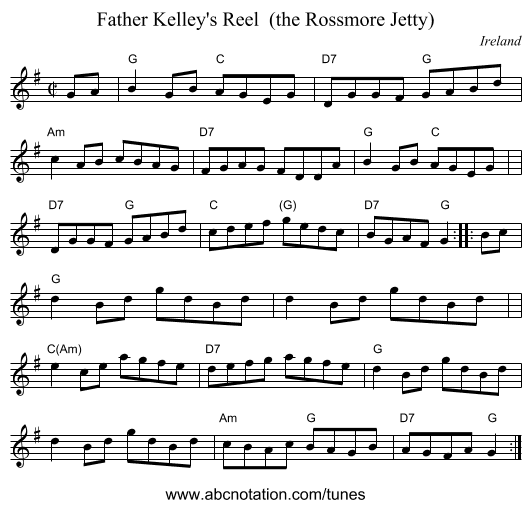 Father Kelley's Reel  (the Rossmore Jetty) - staff notation