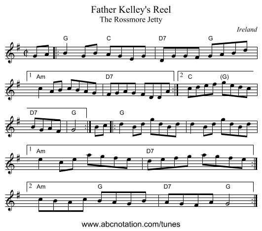 Father Kelley's Reel - staff notation
