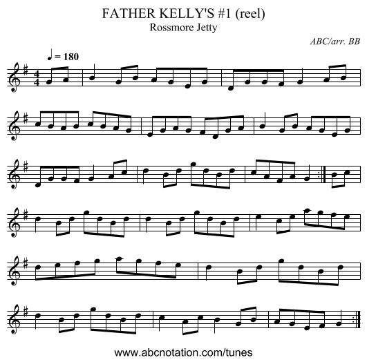 FATHER KELLY'S #1 (reel) - staff notation