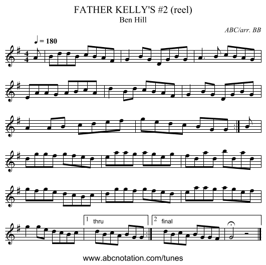 FATHER KELLY'S #2 (reel) - staff notation