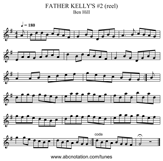 FATHER KELLY'S #2 (reel) - staff notation