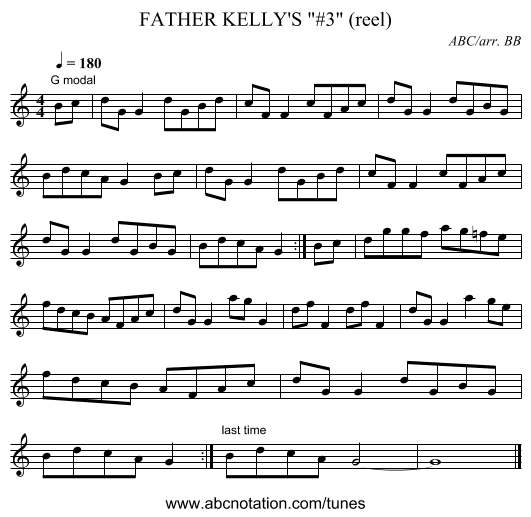 FATHER KELLY'S #3 (reel) - staff notation