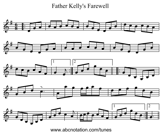 Father Kelly's Farewell - staff notation