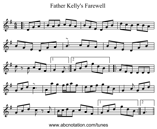 Father Kelly's Farewell - staff notation