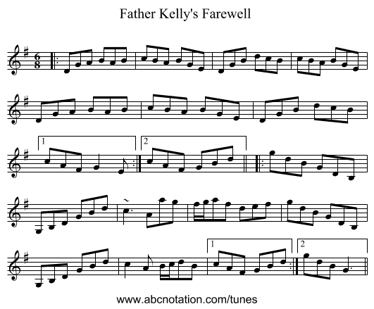 Father Kelly's Farewell  - staff notation