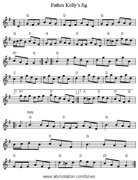 Father Kelly's Jig - staff notation