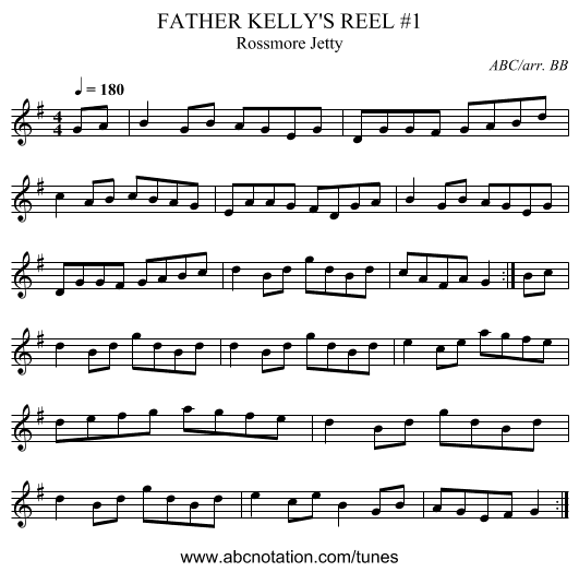 FATHER KELLY'S REEL #1 - staff notation