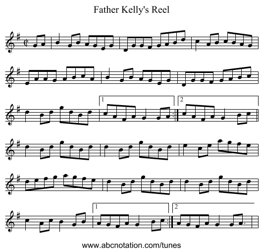 Father Kelly's Reel - staff notation