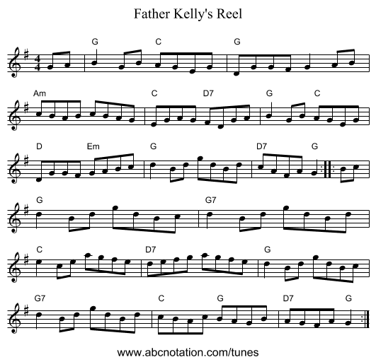 Father Kelly's Reel - staff notation