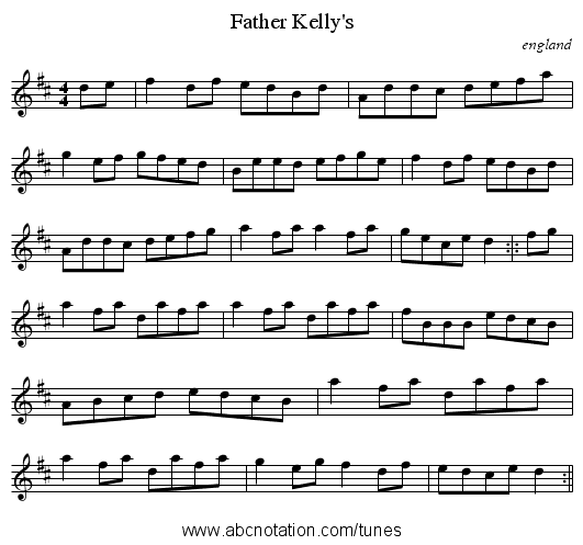 Father Kelly's - staff notation
