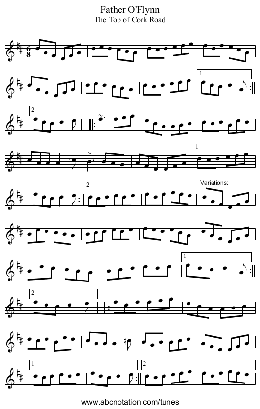 Father O'Flynn - staff notation