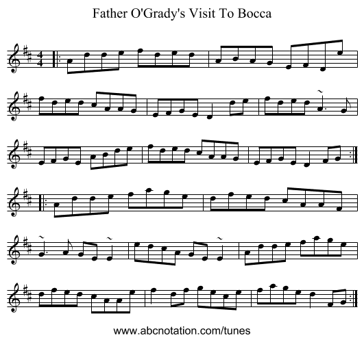 Father O'Grady's Visit To Bocca - staff notation