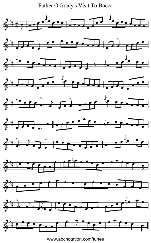 Father O'Grady's Visit To Bocca - staff notation