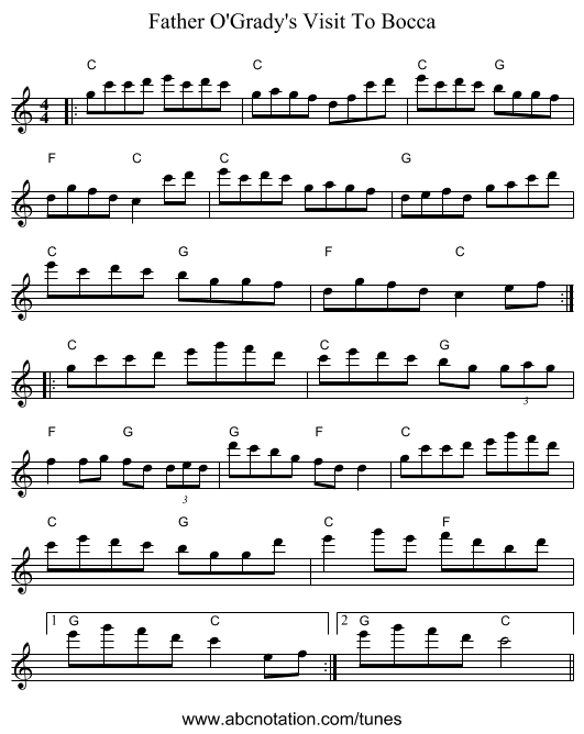 Father O'Grady's Visit To Bocca - staff notation