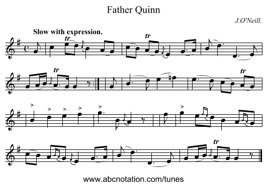 Father Quinn - staff notation