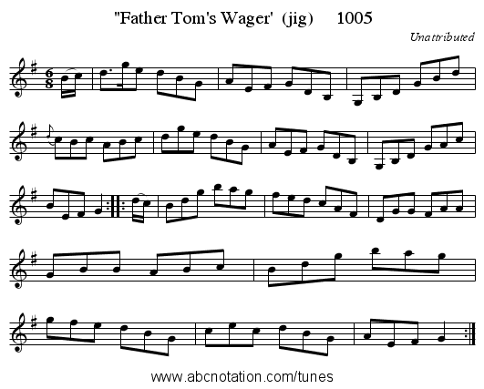 Father Tom's Wager'  (jig)     1005 - staff notation